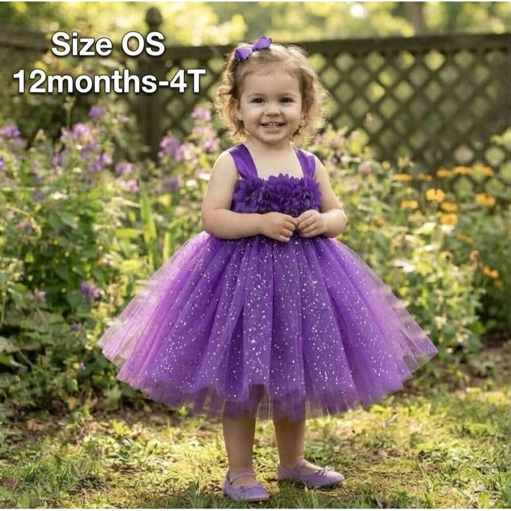 Child Kids Flower Girls Princess Tutu Dress Bridesmaid Christmas Party  glitter